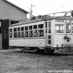 black and white trolley car